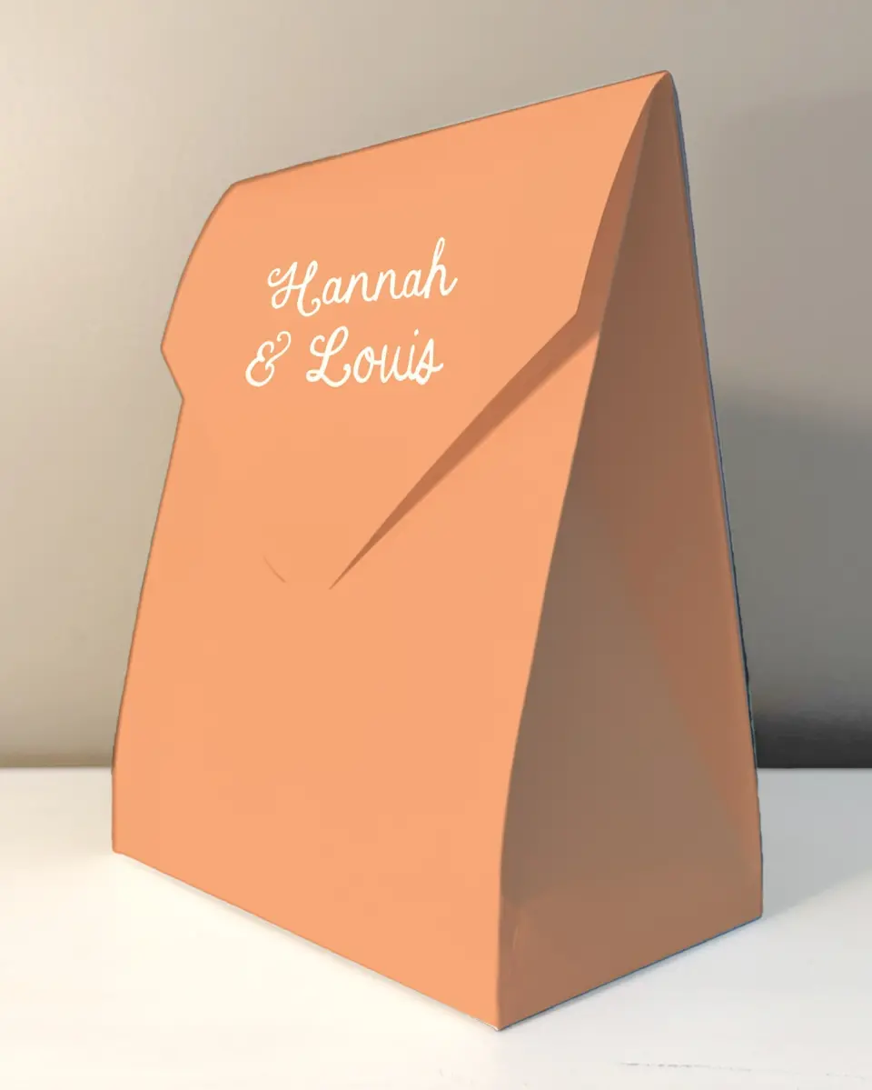 This is a 6.5" x 9" Wedding Favor Boxe called Wavy Love printed in full color with Rose Gold foil