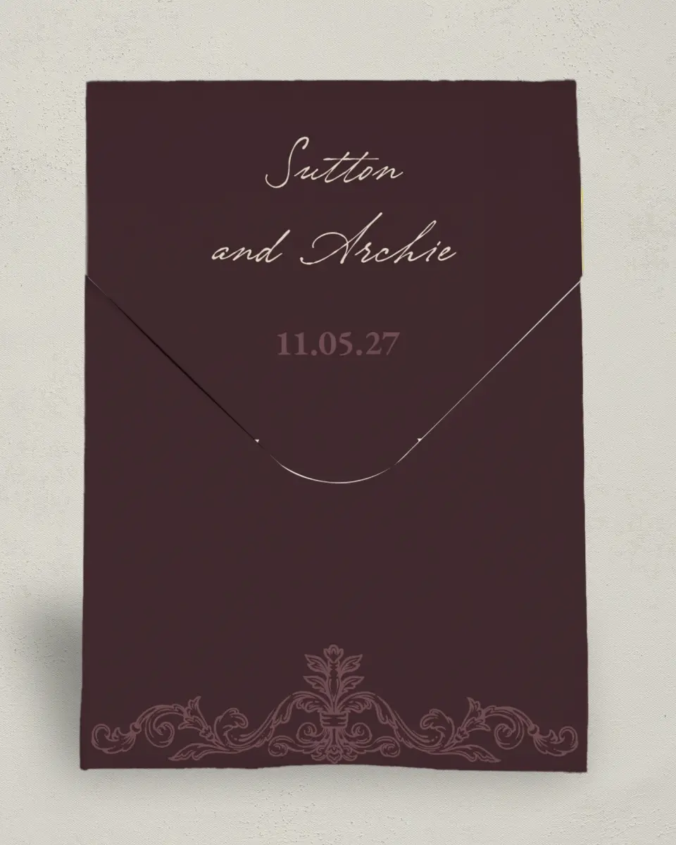 This is a 6.5" x 9" Wedding Favor Boxe called Victorian Aura printed in full color with Gold foil
