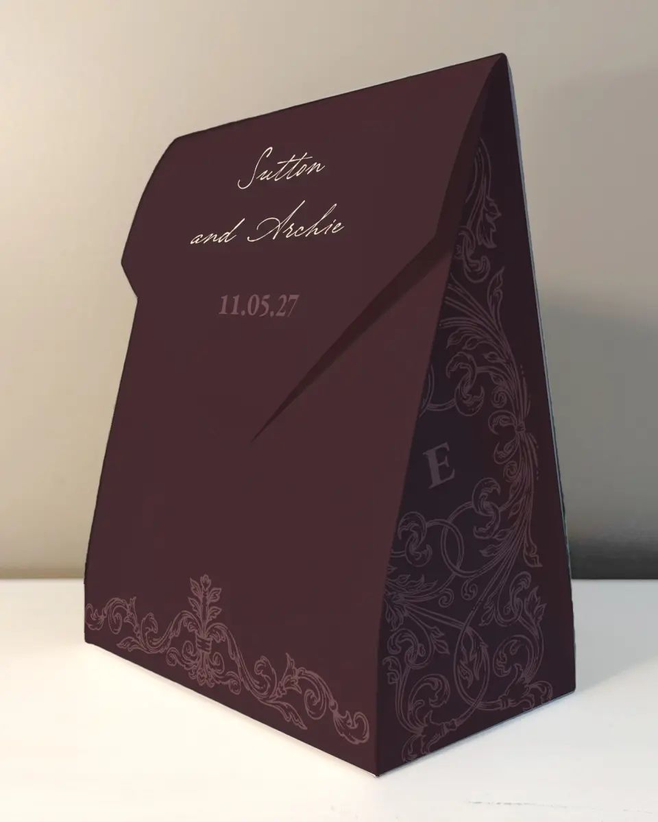 This is a 6.5" x 9" Wedding Favor Boxe called Victorian Aura printed in full color