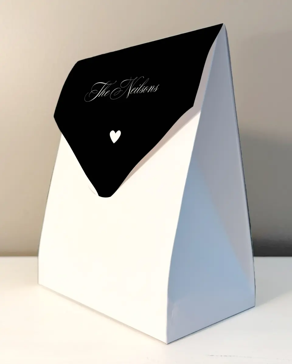 This is a 6.5" x 9" Wedding Favor Boxe called Elevated Vegas printed in full color with Rose Gold foil