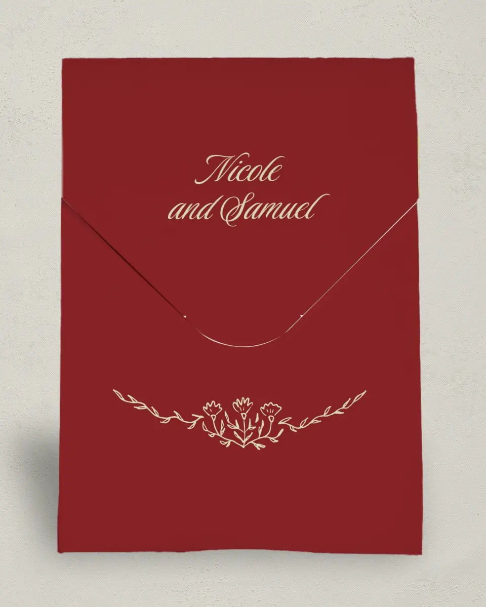 This is a 6.5" x 9" Wedding Favor Boxe called Bloom & Crest printed in full color with Gold foil