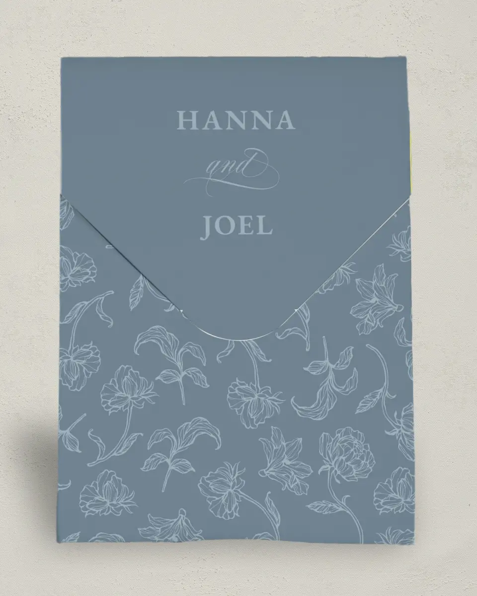 This is a 6.5" x 9" Wedding Favor Boxe called Pressed Petals printed in full color with Gold foil