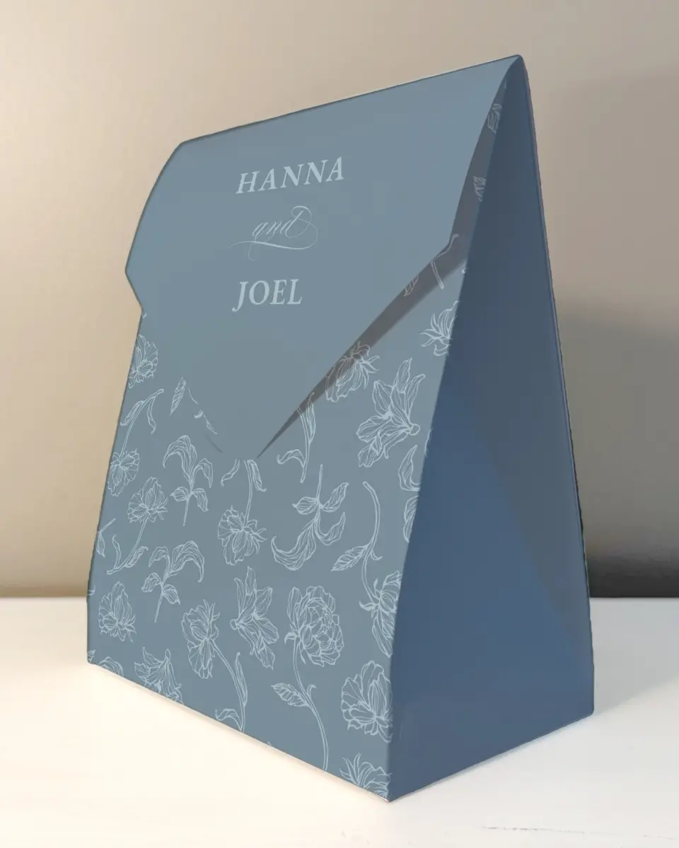 This is a 6.5" x 9" Wedding Favor Boxe called Pressed Petals printed in full color with Silver foil