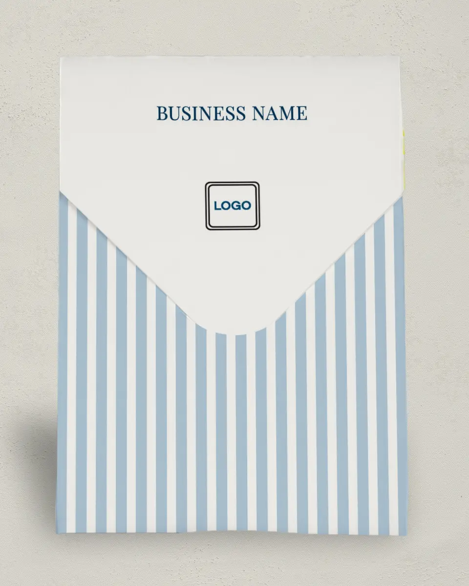This is a 6.5" x 9" Business Favor Boxe called Preppy Stripe printed in full color with Rose Gold foil