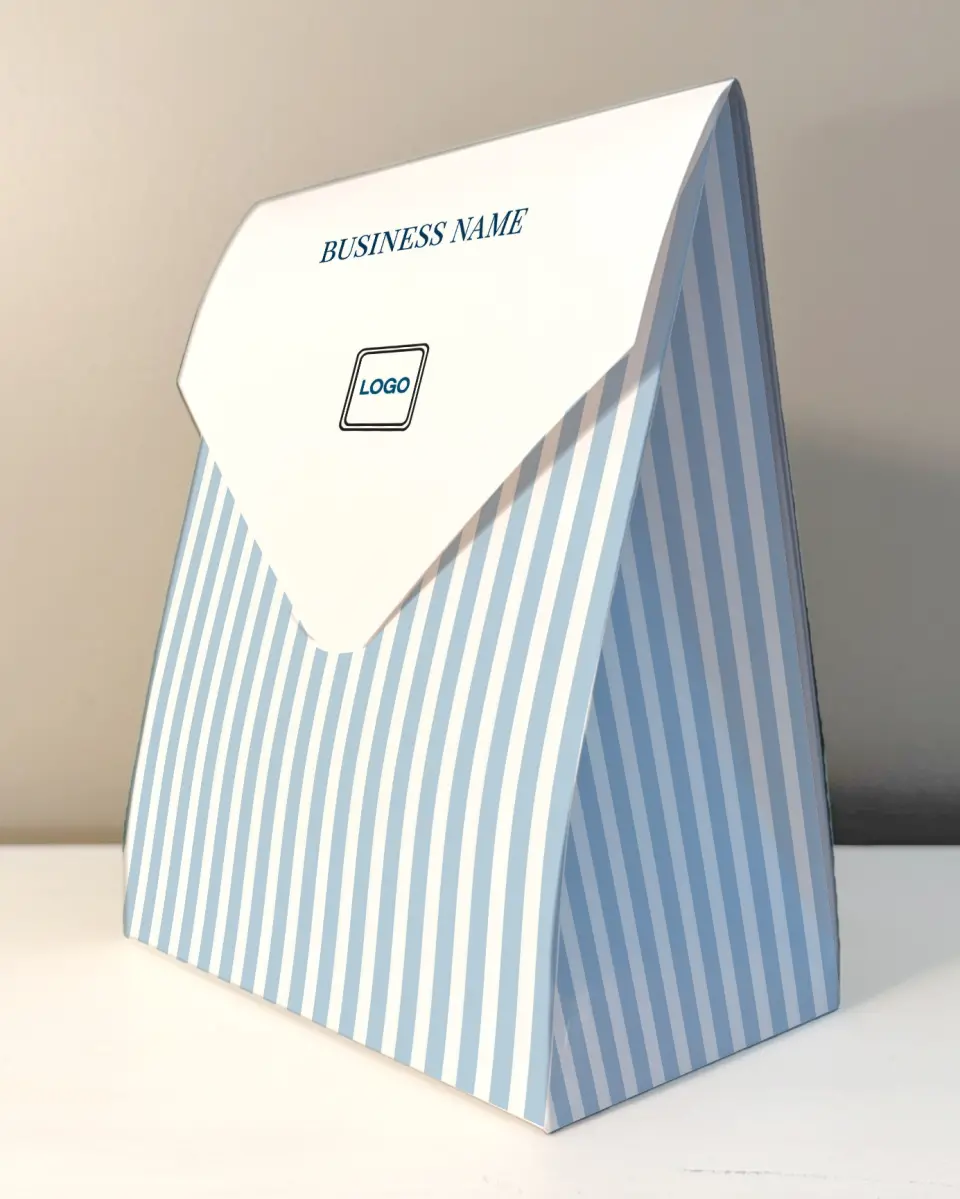 This is a 6.5" x 9" Business Favor Boxe called Preppy Stripe printed in full color with Rose Gold foil
