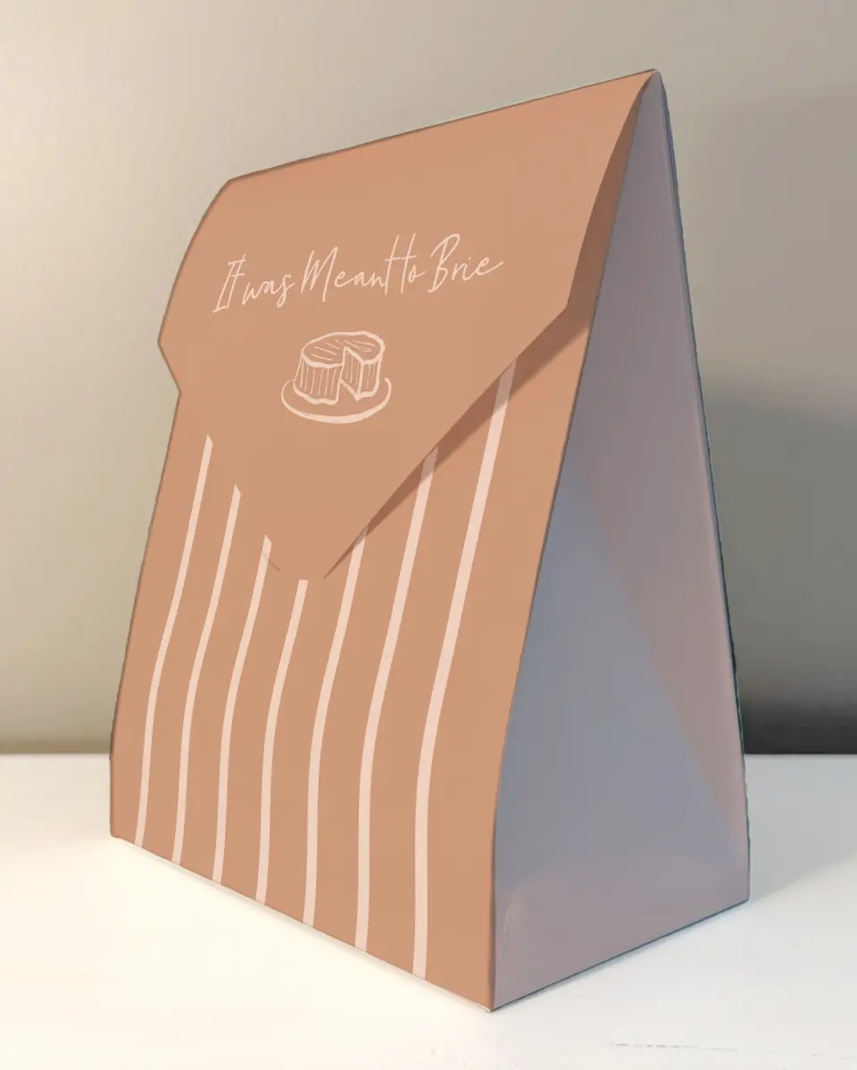 This is a 6.5" x 9" Wedding Favor Boxe called Meant to Brie printed in full color