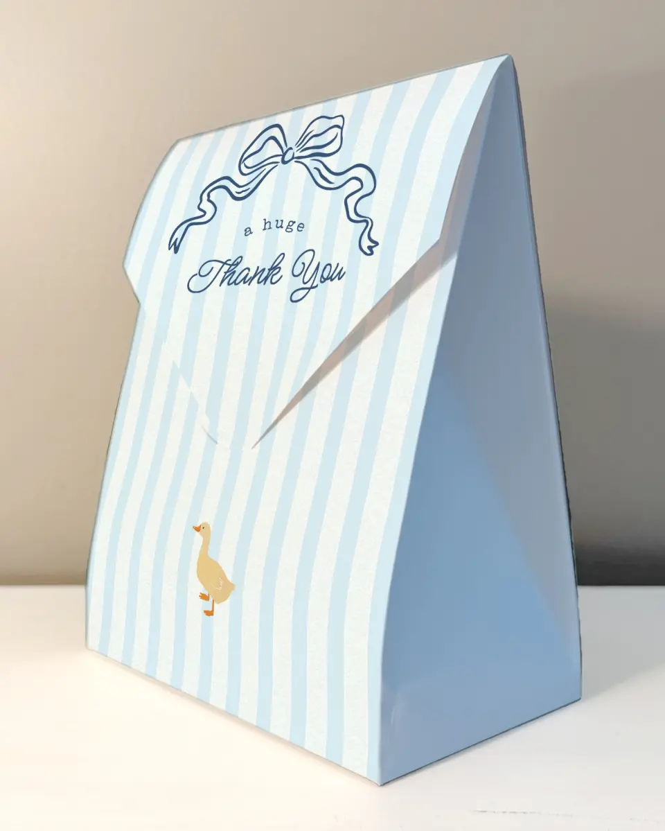 This is a 6.5" x 9" Wedding Favor Boxe called Little Duckling printed in full color