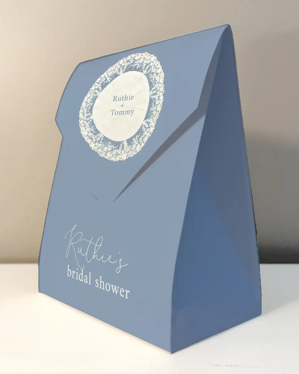 This is a 6.5" x 9" Wedding Favor Boxe called Laced in Love printed in full color
