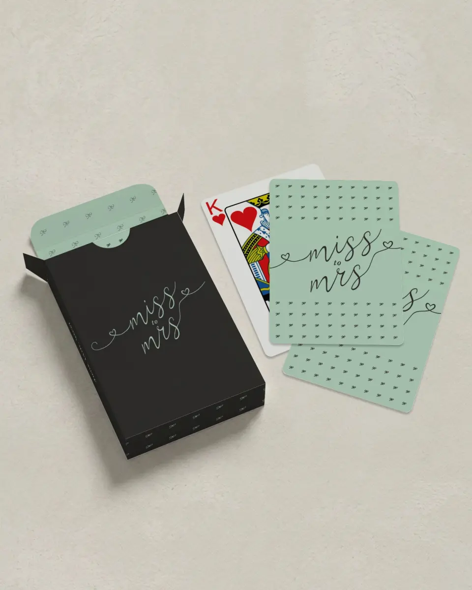 This is a 2.7" x 3.6" box; 2.5" x 3.5" card Wedding Playing Card called Soon To Be Mrs. printed in full color