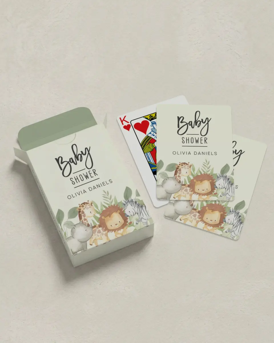 This is a 2.7" x 3.6" box; 2.5" x 3.5" card Wedding Playing Card called Sweet Safari printed in full color