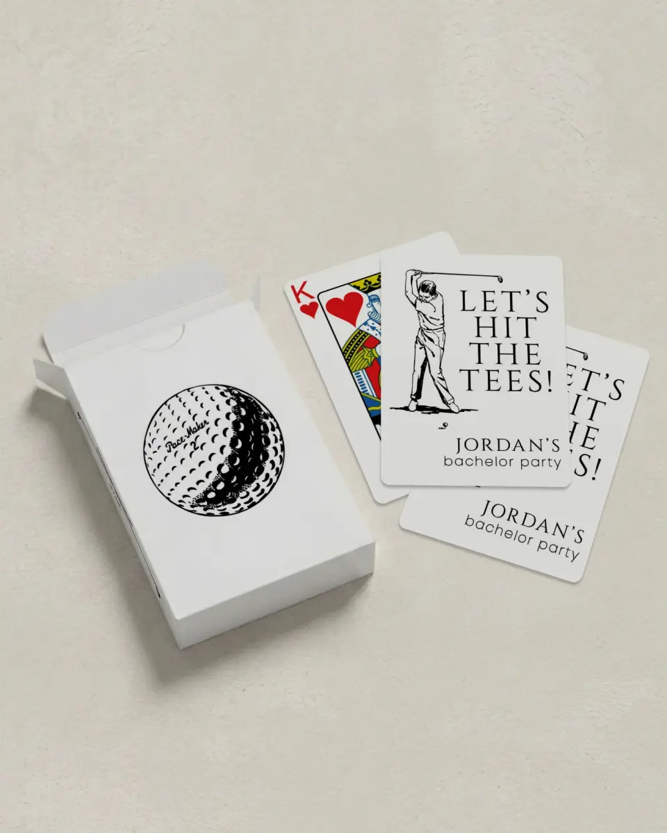 This is a 2.7" x 3.6" box; 2.5" x 3.5" card Wedding Playing Card called Main Tee printed in full color