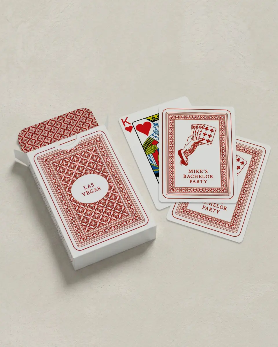 This is a 2.7" x 3.6" box; 2.5" x 3.5" card Wedding Playing Card called Poker Face printed in full color