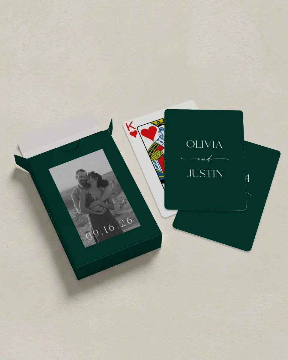 This is a 2.7" x 3.6" box; 2.5" x 3.5" card Wedding Playing Card called The Olivia printed in full color