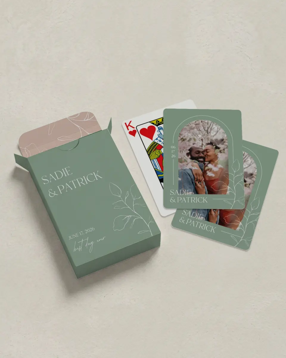 This is a 2.7" x 3.6" box; 2.5" x 3.5" card Wedding Playing Card called The Sadie printed in full color