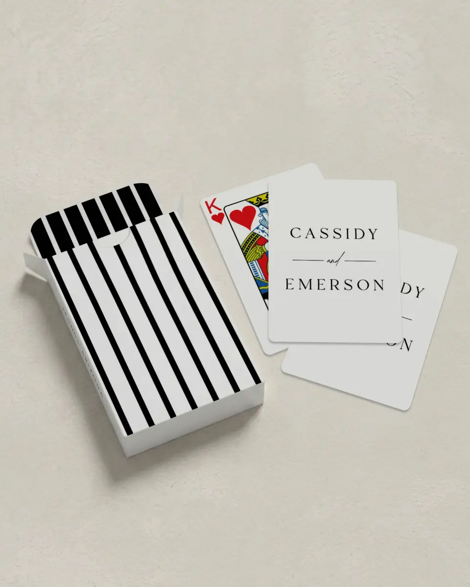 This is a 2.7" x 3.6" box; 2.5" x 3.5" card Wedding Playing Card called Devoted Delight printed in full color