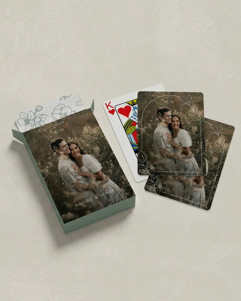 This is a 2.7" x 3.6" box; 2.5" x 3.5" card Wedding Playing Card called Joyful Blooms printed in full color