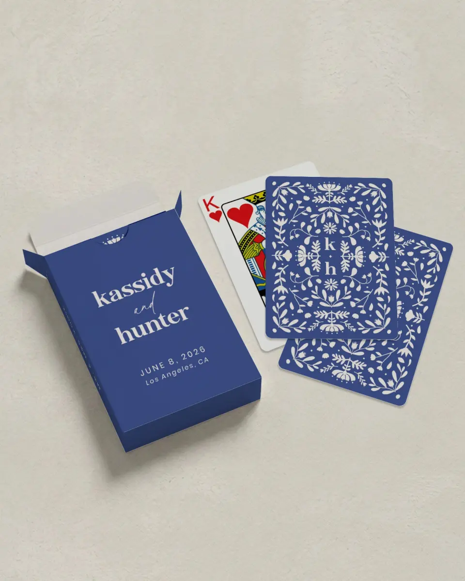This is a 2.7" x 3.6" box; 2.5" x 3.5" card Wedding Playing Card called The Kassidy printed in full color