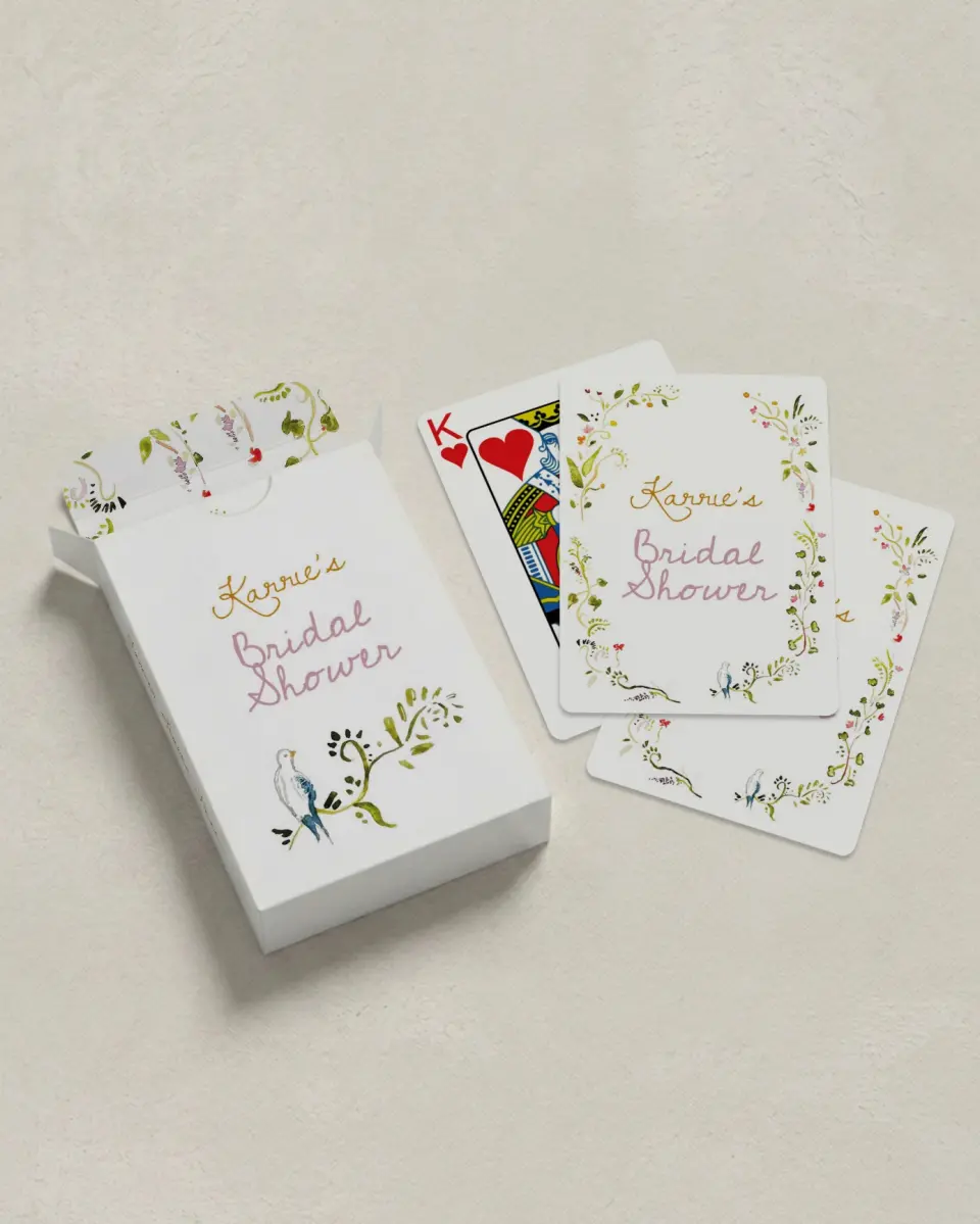 This is a 2.7" x 3.6" box; 2.5" x 3.5" card Wedding Playing Card called Fairy Garden printed in full color