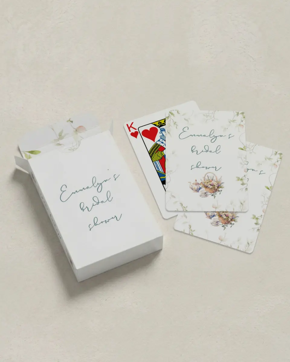 This is a 2.7" x 3.6" box; 2.5" x 3.5" card Wedding Playing Card called Tea Party for You printed in full color