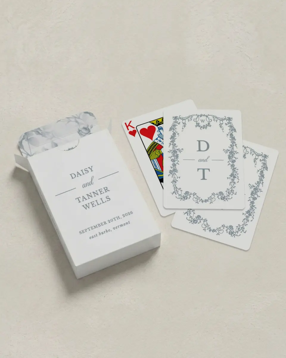 This is a 2.7" x 3.6" box; 2.5" x 3.5" card Wedding Playing Card called Flowering Frame printed in full color