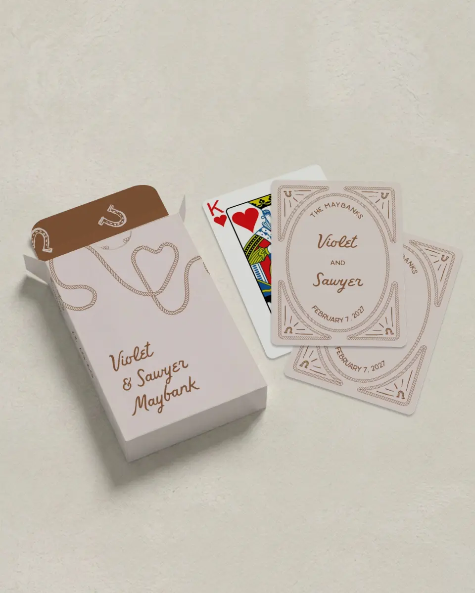 This is a 2.7" x 3.6" box; 2.5" x 3.5" card Wedding Playing Card called Western Whimsy printed in full color
