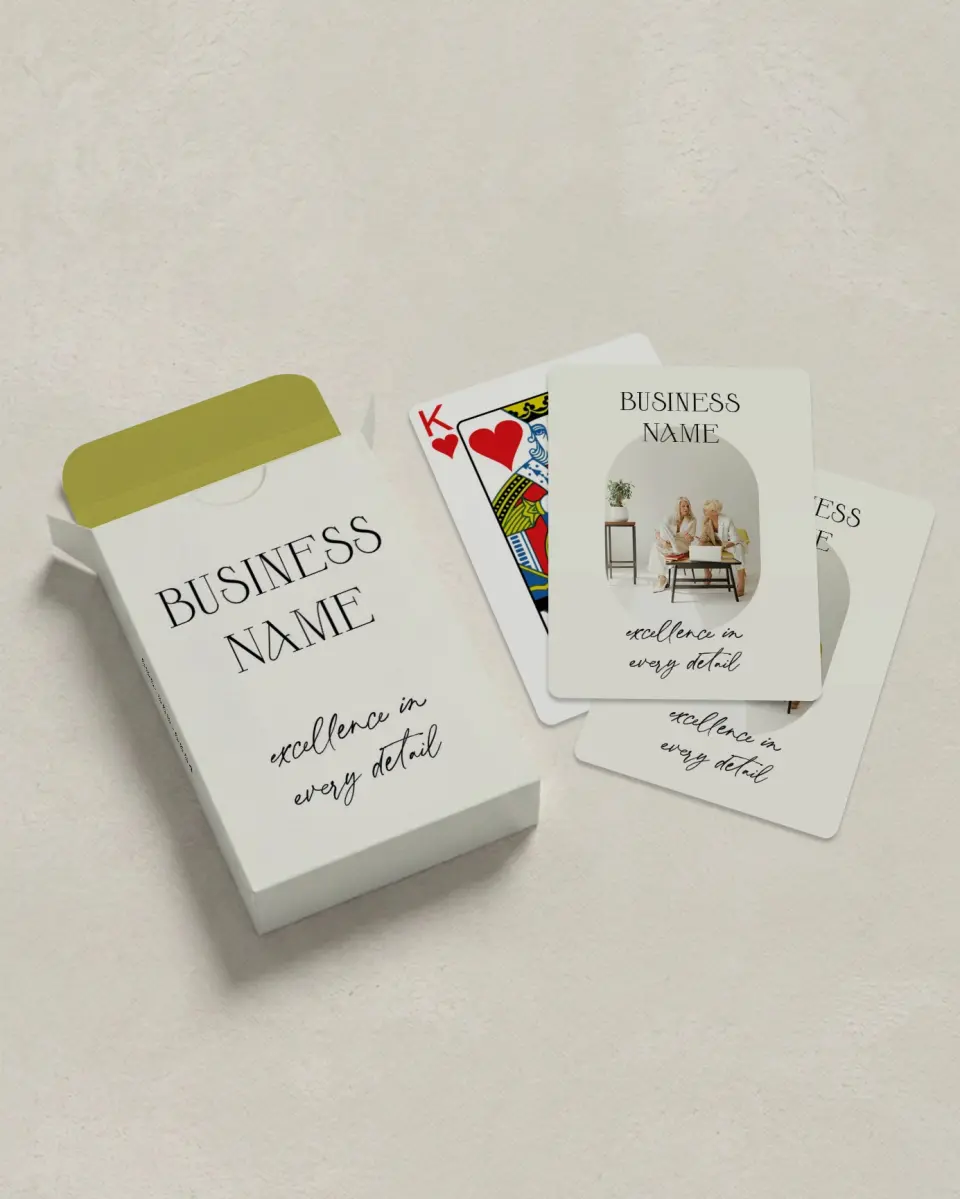 This is a 2.7" x 3.6" box; 2.5" x 3.5" card Business Playing Card called Center Point printed in full color with Silver foil