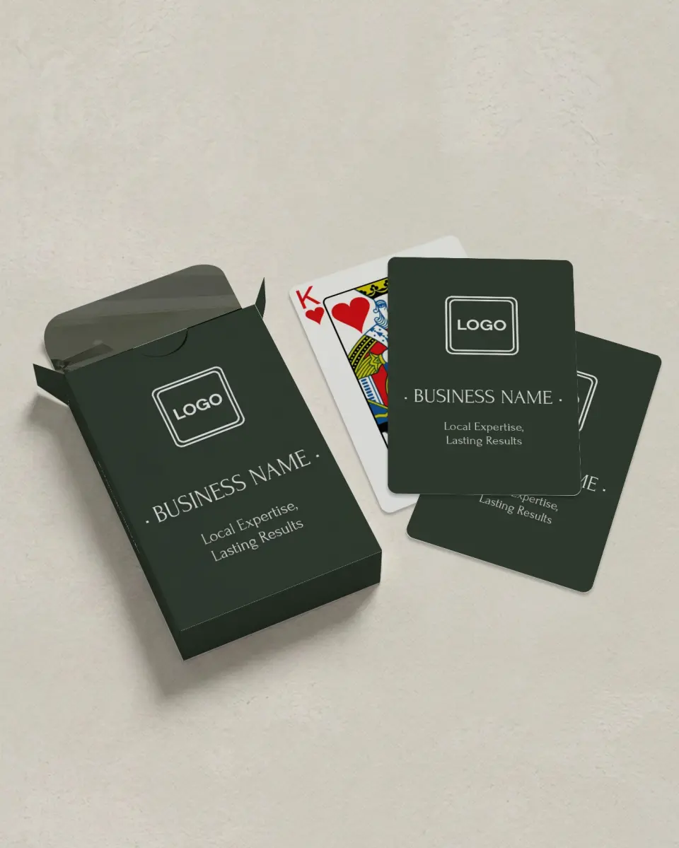 This is a 2.7" x 3.6" box; 2.5" x 3.5" card Business Playing Card called Visual Impact printed in full color