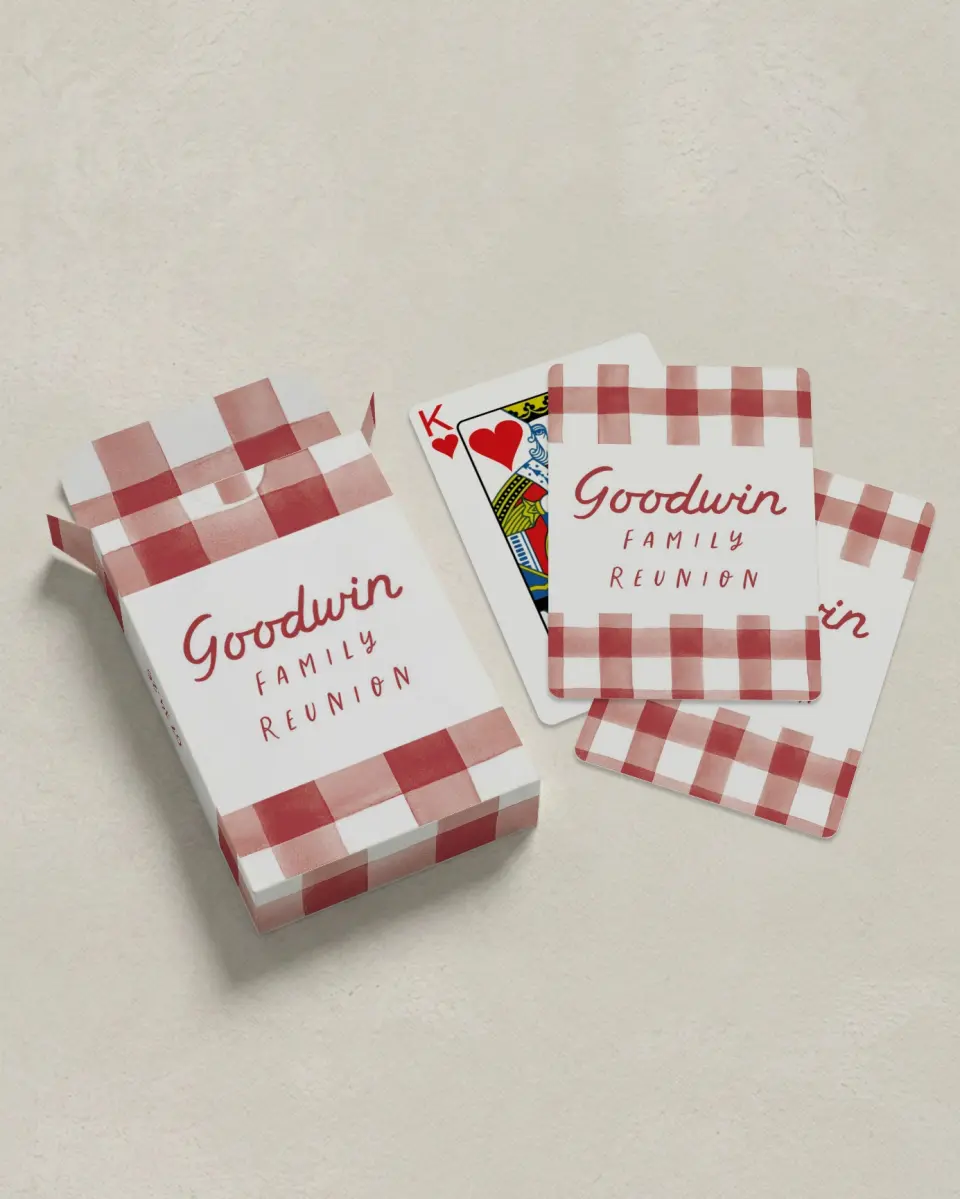 This is a 2.7" x 3.6" box; 2.5" x 3.5" card Business Playing Card called Glad & Gingham printed in full color