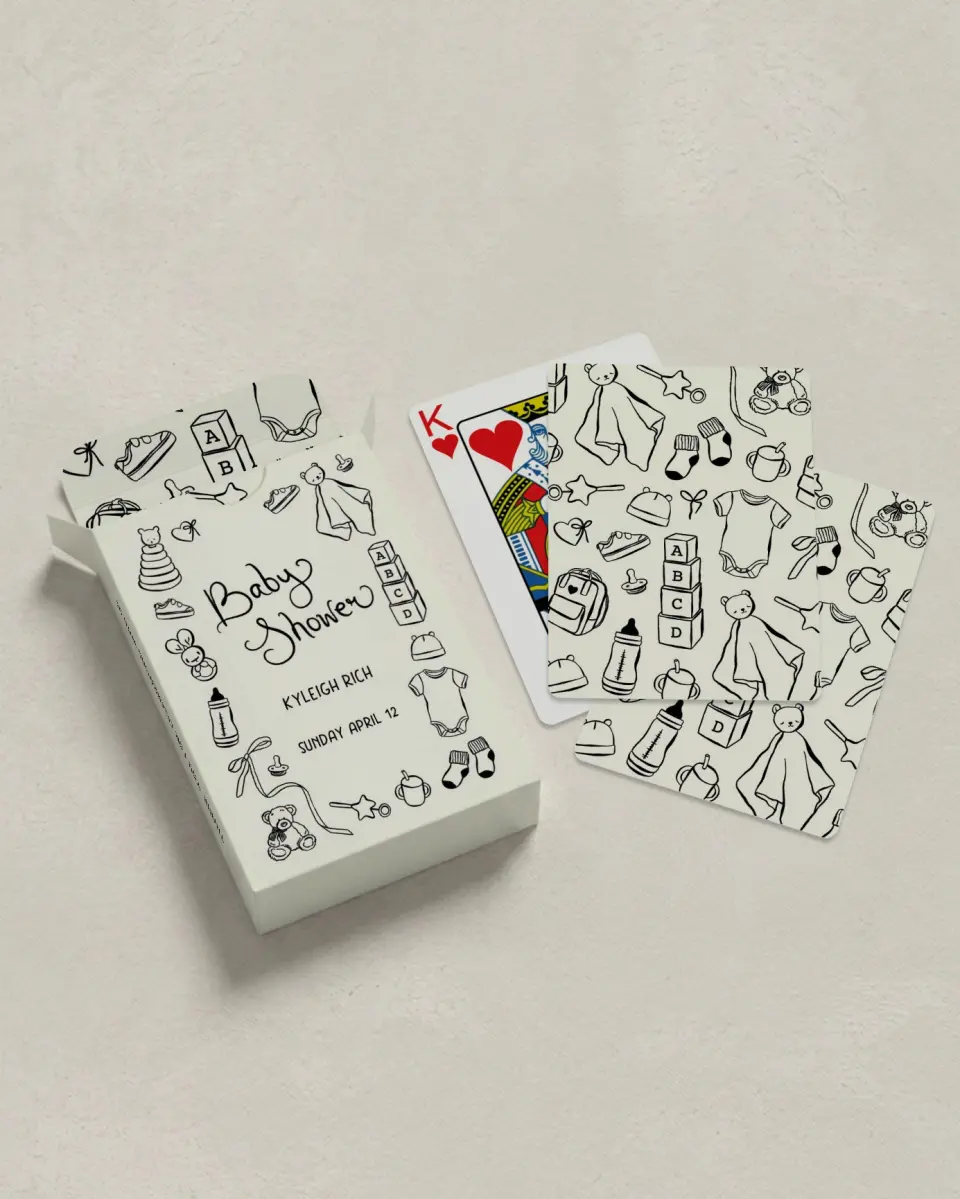 This is a 2.7" x 3.6" box; 2.5" x 3.5" card Wedding Playing Card called Darling Doodle printed in full color