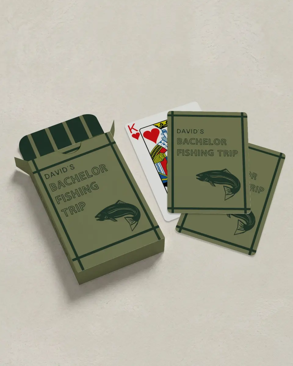 This is a 2.7" x 3.6" box; 2.5" x 3.5" card Wedding Playing Card called O-Fishally Hooked printed in full color