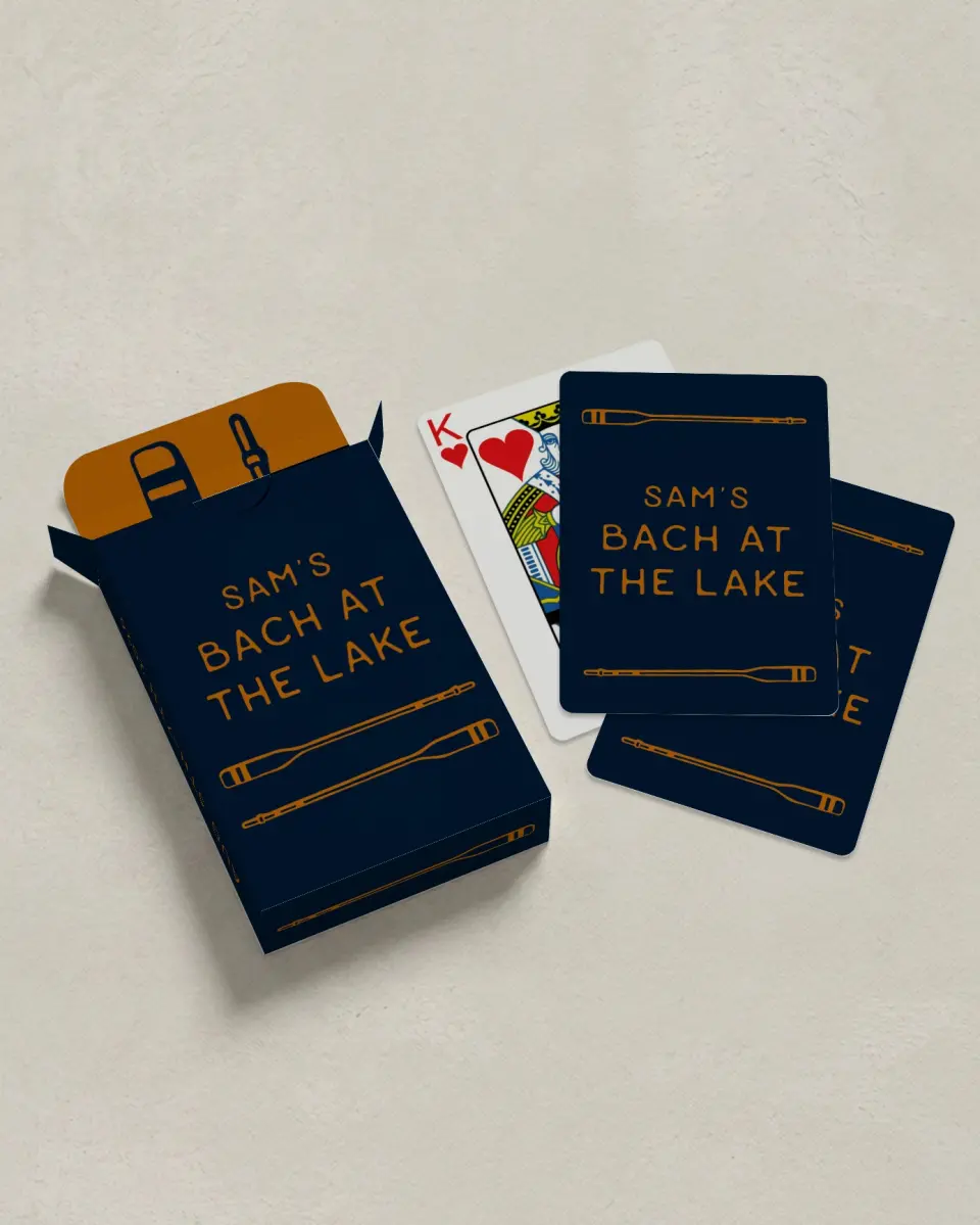 This is a 2.7" x 3.6" box; 2.5" x 3.5" card Wedding Playing Card called Lake Bach printed in full color