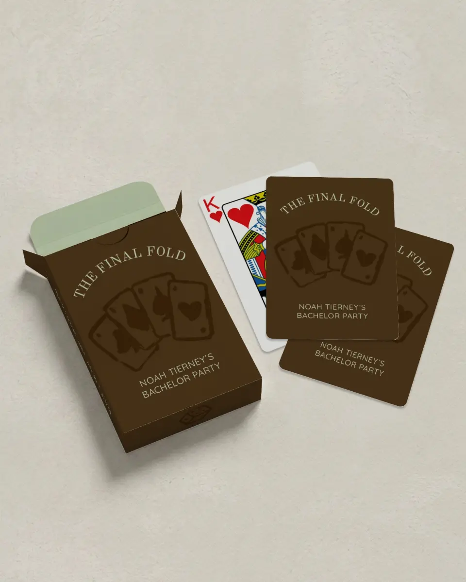 This is a 2.7" x 3.6" box; 2.5" x 3.5" card Wedding Playing Card called The Final Fold printed in full color