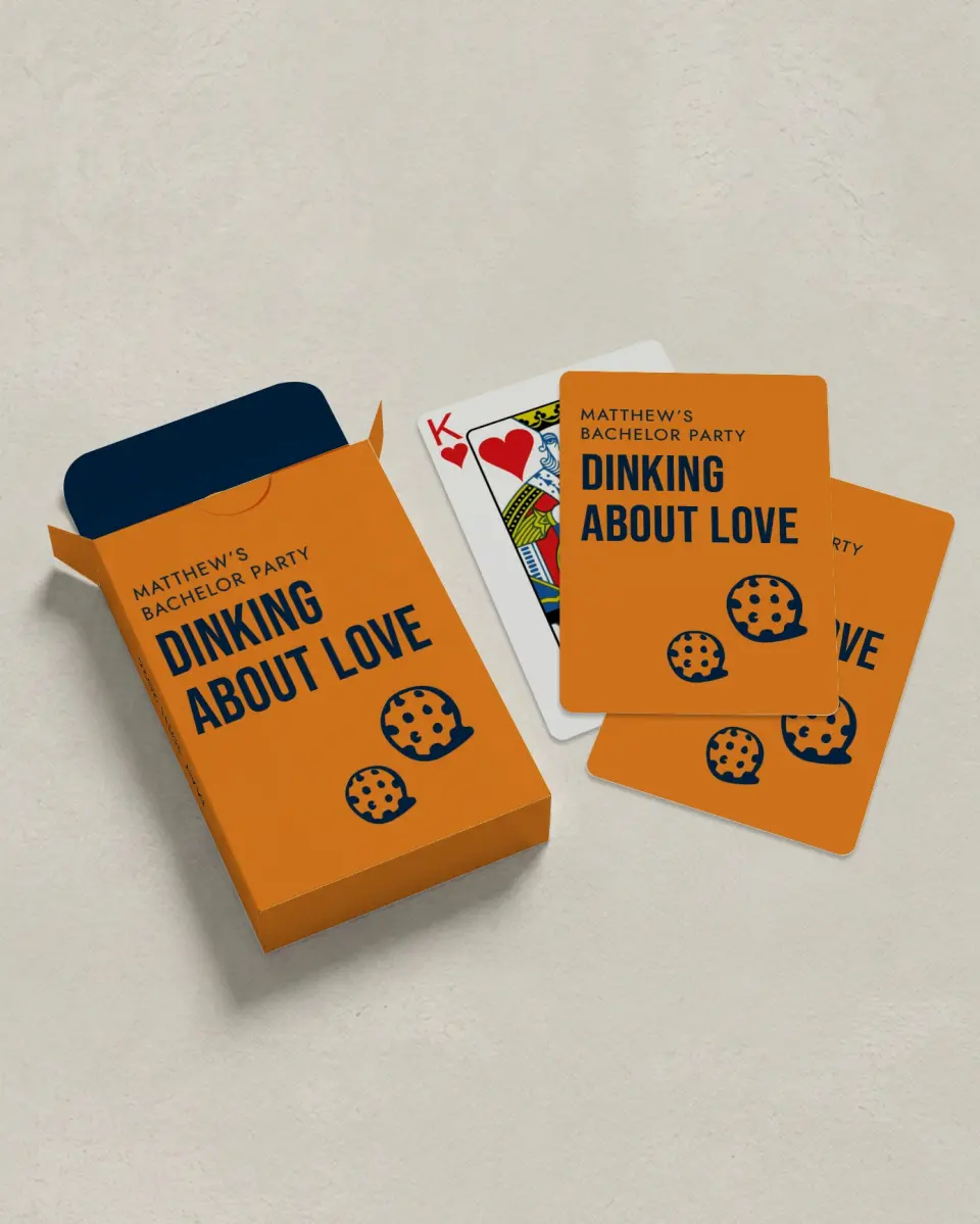 This is a 2.7" x 3.6" box; 2.5" x 3.5" card Wedding Playing Card called Dinking About Love printed in full color