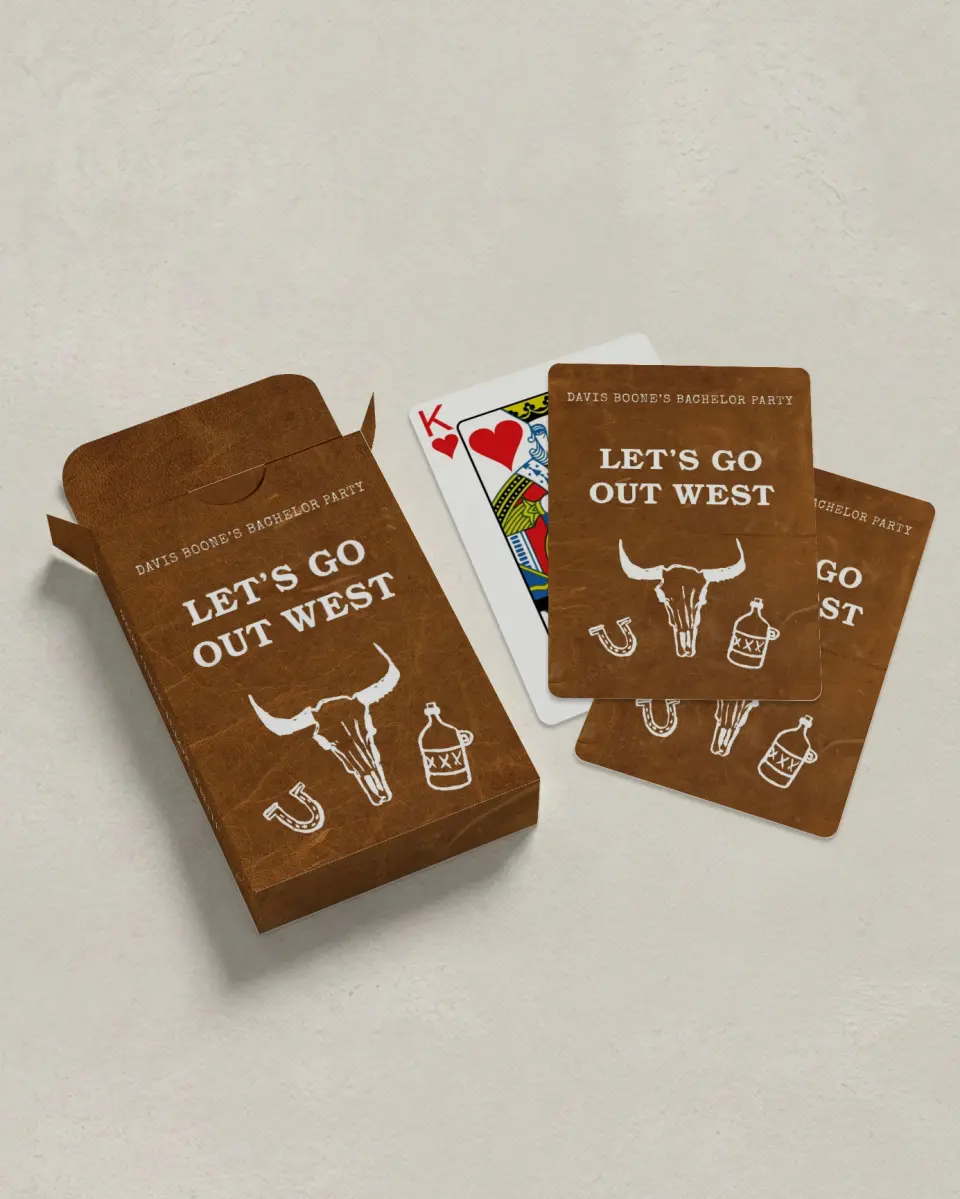 This is a 2.7" x 3.6" box; 2.5" x 3.5" card Wedding Playing Card called Out West printed in full color