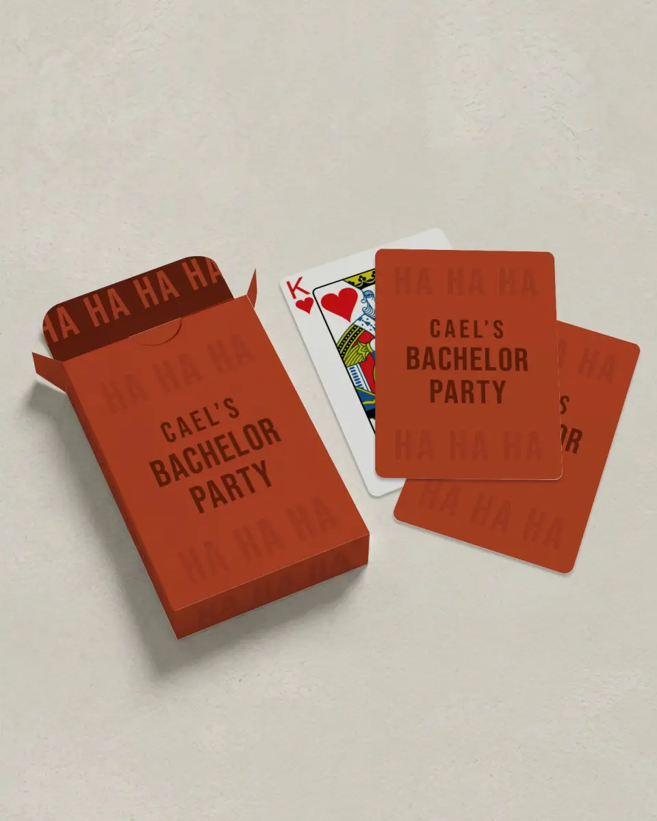 This is a 2.7" x 3.6" box; 2.5" x 3.5" card Wedding Playing Card called Laugh Out Loud printed in full color