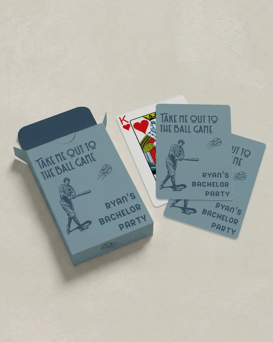 This is a 2.7" x 3.6" box; 2.5" x 3.5" card Wedding Playing Card called Home Run printed in full color