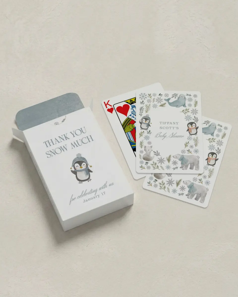 This is a 2.7" x 3.6" box; 2.5" x 3.5" card Wedding Playing Card called Arctic Animals printed in full color