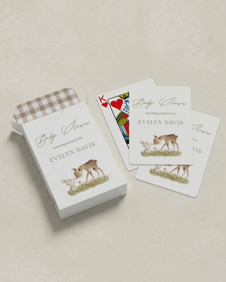 This is a 2.7" x 3.6" box; 2.5" x 3.5" card Wedding Playing Card called Woodland Wonder printed in full color
