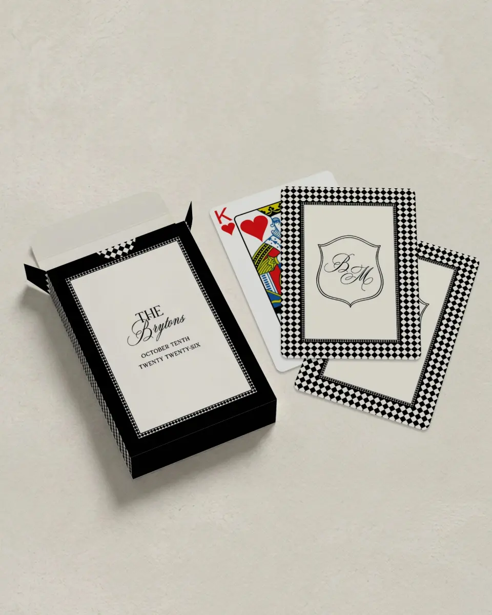 This is a 2.7" x 3.6" box; 2.5" x 3.5" card Wedding Playing Card called Greenwich printed in full color