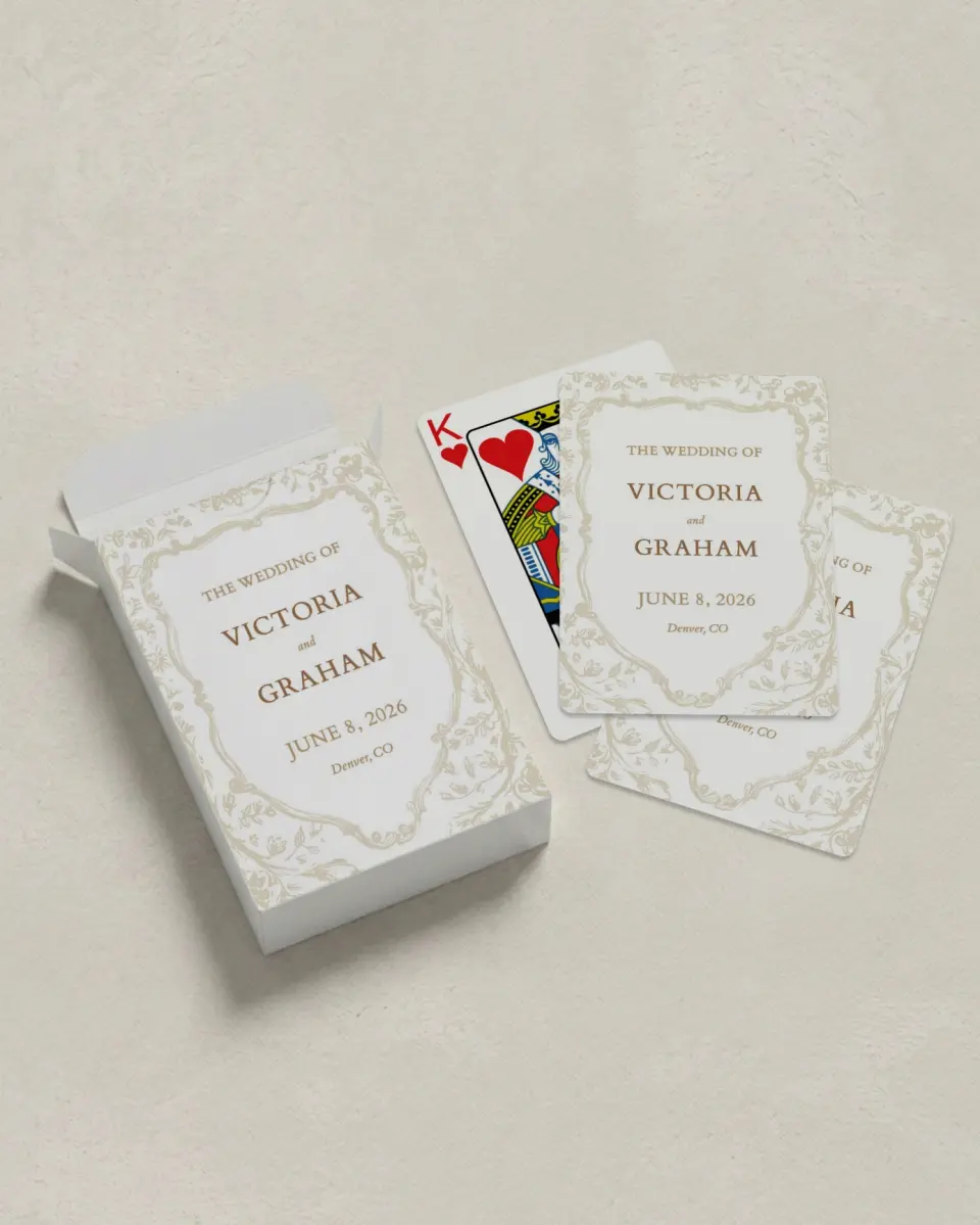 This is a 2.7" x 3.6" box; 2.5" x 3.5" card Wedding Playing Card called Soft Branchlets printed in full color