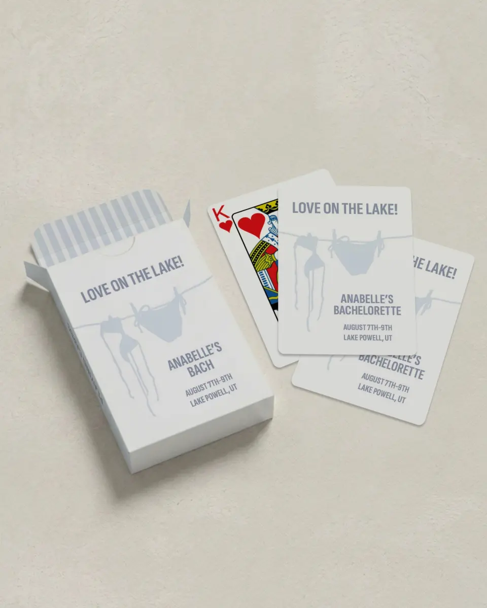 This is a 2.7" x 3.6" box; 2.5" x 3.5" card Wedding Playing Card called Love on the Lake printed in full color