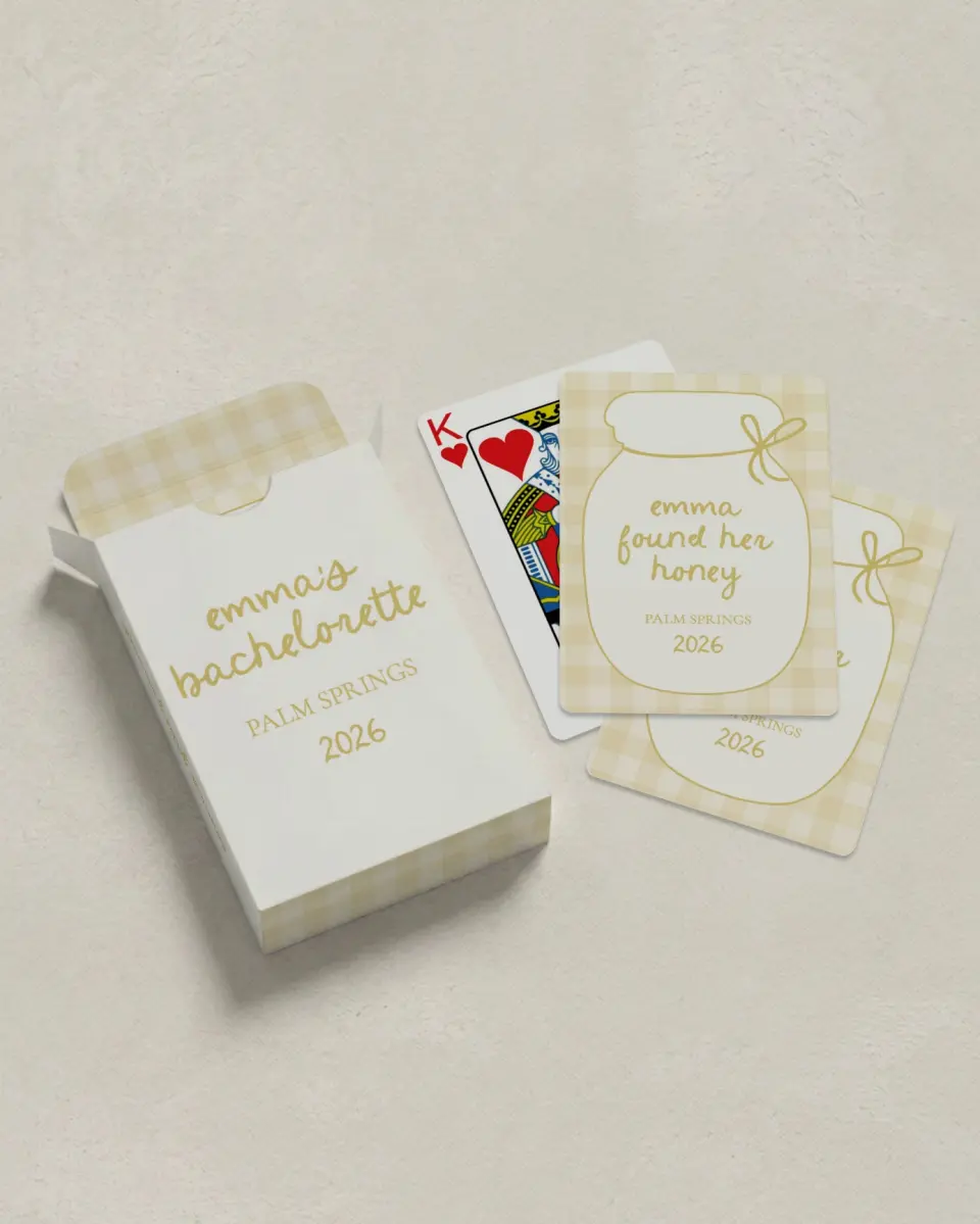 This is a 2.7" x 3.6" box; 2.5" x 3.5" card Wedding Playing Card called She Found her Honey printed in full color