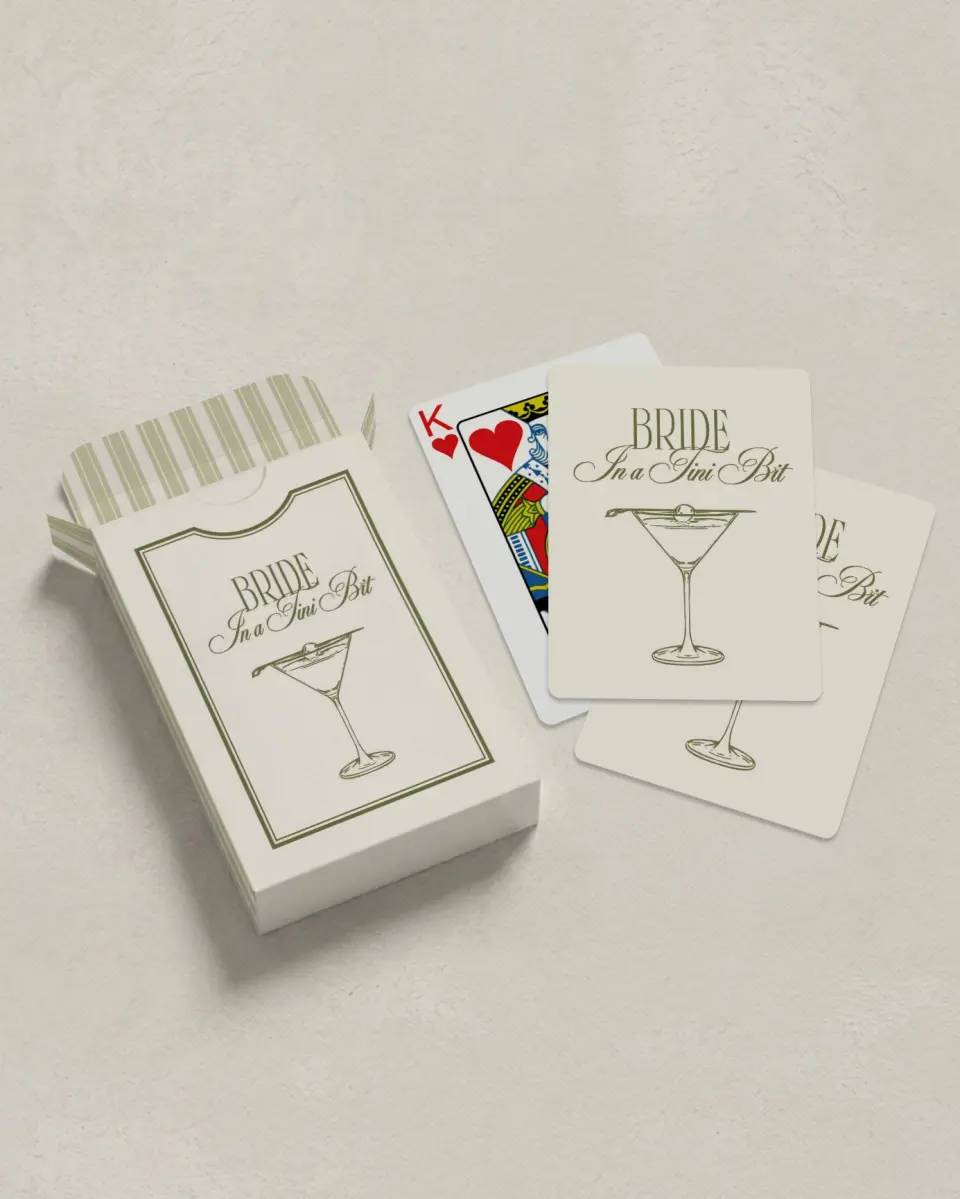 This is a 2.7" x 3.6" box; 2.5" x 3.5" card Wedding Playing Card called In a Tini Bit printed in full color