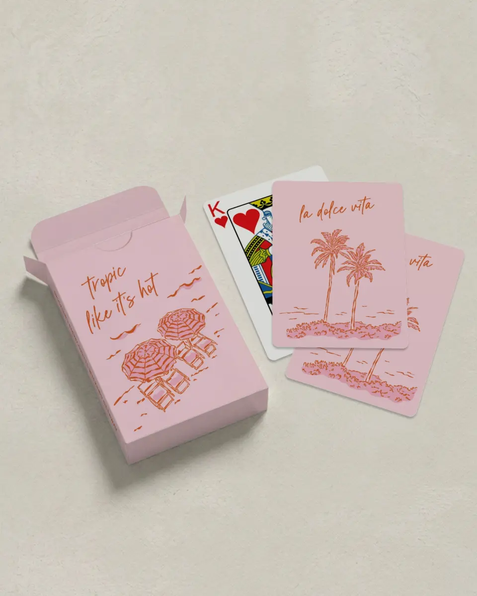 This is a 2.7" x 3.6" box; 2.5" x 3.5" card Wedding Playing Card called Tropic Like It's Hot printed in full color