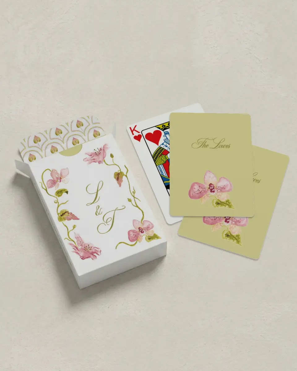 This is a 2.7" x 3.6" box; 2.5" x 3.5" card Wedding Playing Card called Paradise in Bloom printed in full color