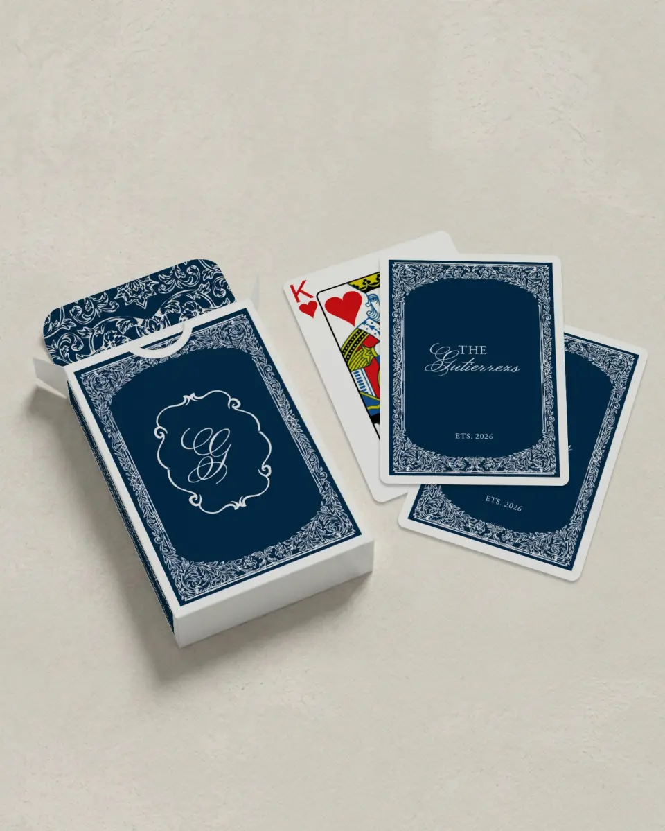 This is a 2.7" x 3.6" box; 2.5" x 3.5" card Wedding Playing Card called Heirloom Crest printed in full color