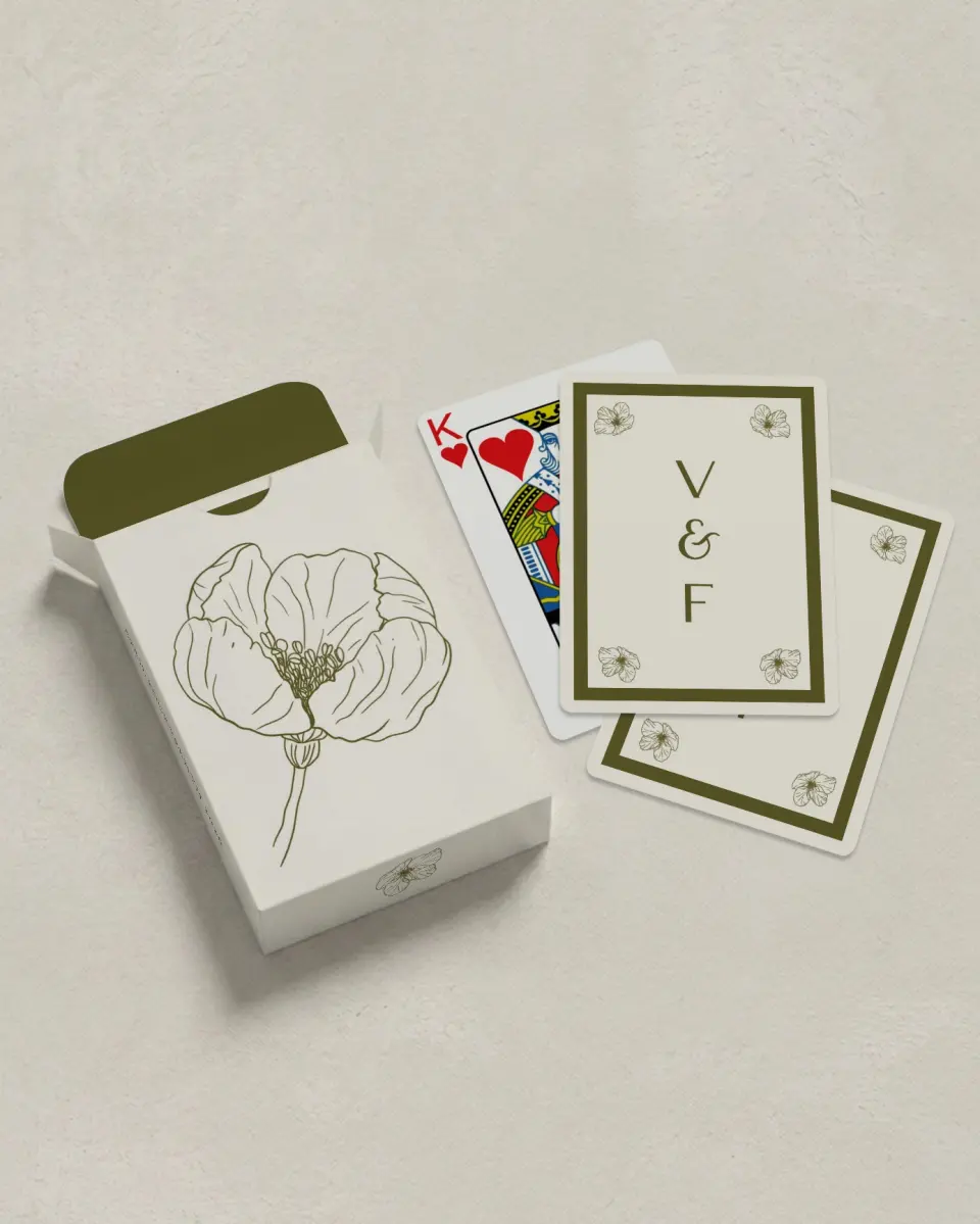 This is a 2.7" x 3.6" box; 2.5" x 3.5" card Wedding Playing Card called Delicate Love printed in full color