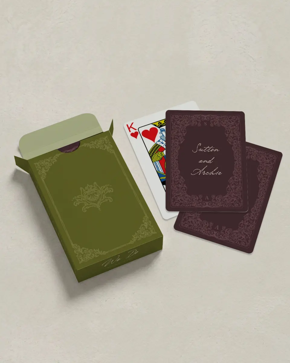This is a 2.7" x 3.6" box; 2.5" x 3.5" card Wedding Playing Card called Victorian Aura printed in full color