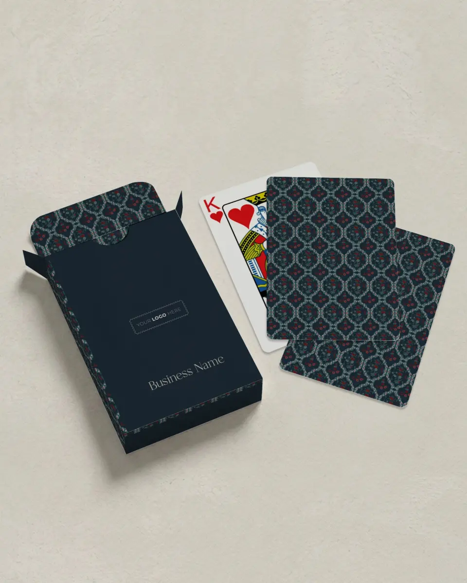 This is a 2.7" x 3.6" box; 2.5" x 3.5" card Business Playing Card called Blooming Business printed in full color with Silver foil
