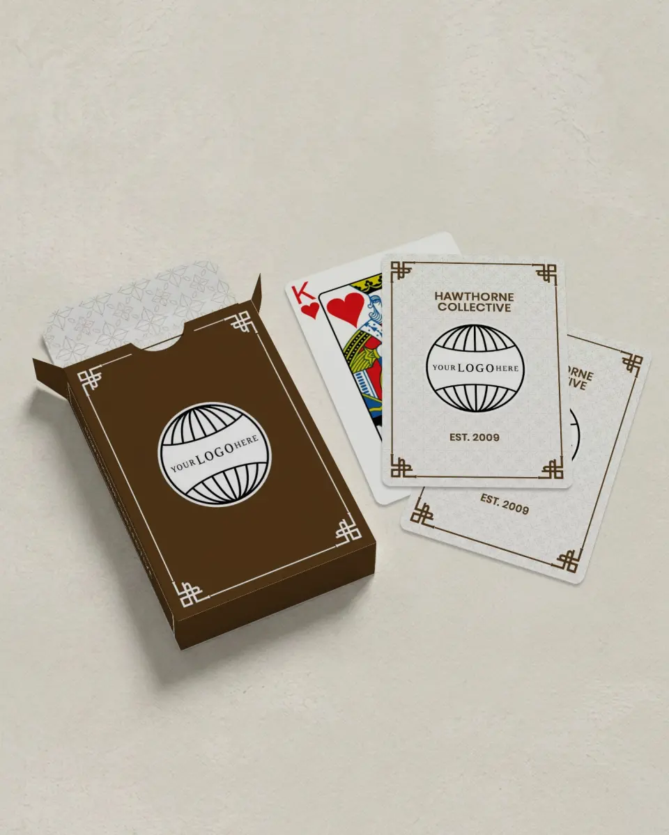This is a 2.7" x 3.6" box; 2.5" x 3.5" card Business Playing Card called Hawthorne Collective printed in full color